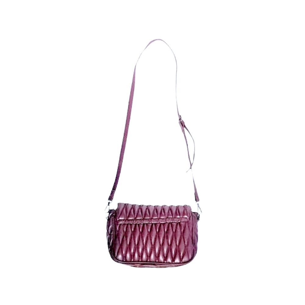 BADGLEY MISCHKA Burgundy Mini Quilted Messenger Bag Vegan Leather Plum - Picture 11 of 13